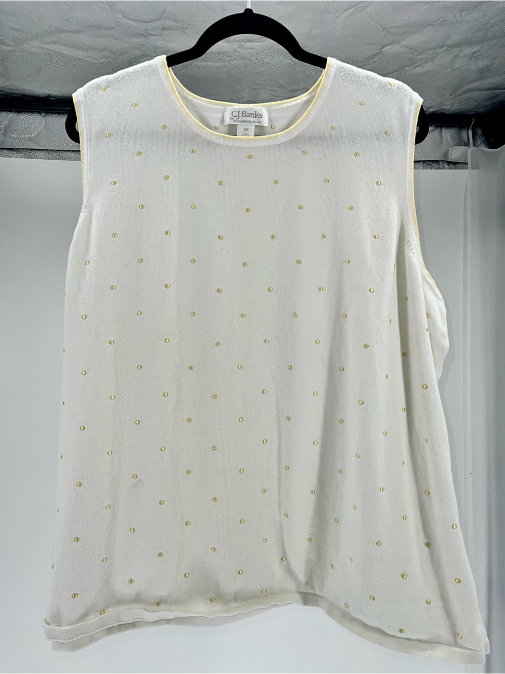 CJ Banks White Tank Top with Yellow Dot Accents 3X